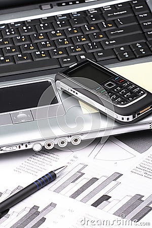 Notebook, phone, business technology Stock Photo