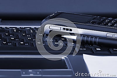 Notebook, phone, business technology Stock Photo