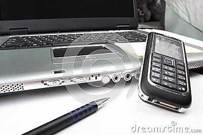 Notebook, phone, business technology Stock Photo