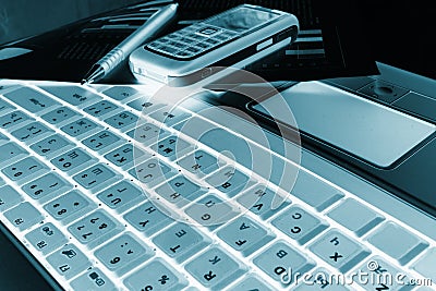 Notebook, phone, business technology Stock Photo