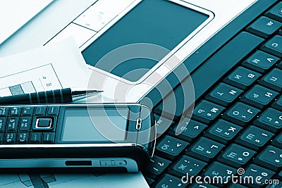 Notebook, phone, business technology Stock Photo