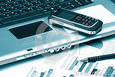 Notebook, phone, business technology Stock Photo