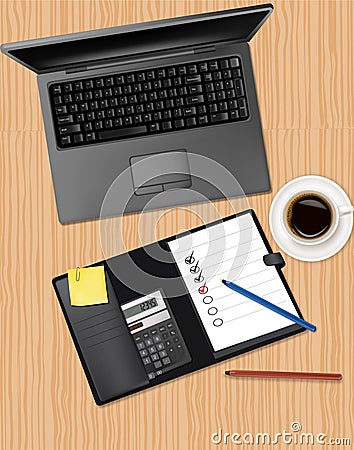 Notebook, phone and office supplies. Vector Vector Illustration