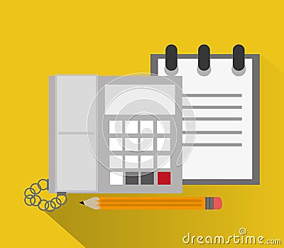 Notebook phone and pencil of office design Vector Illustration