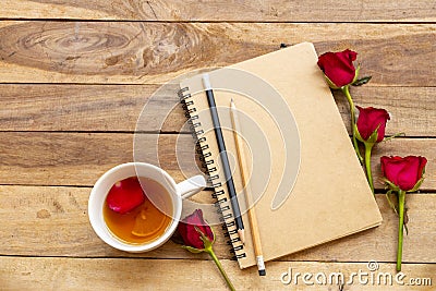 Notebook planner for business work with herbal healthy drinks lemon tea Stock Photo