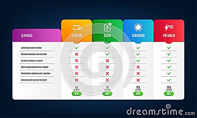 Notebook service, Resume document and Sunny weather icons set. Quickstart guide sign. Vector Vector Illustration
