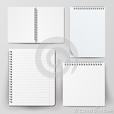 Notebook Set With Coil Spiral. Vector Spiral Notepad. Clean Mock Up For Your Design. Vector illustration Vector Illustration