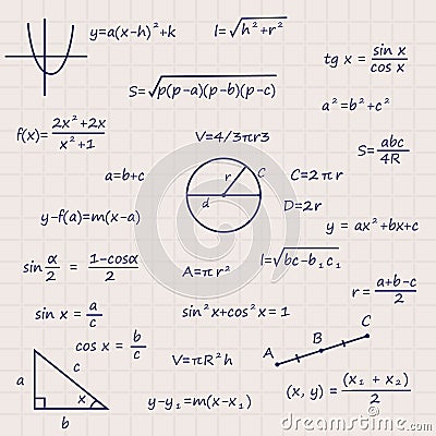 Notebook sheet with science geometry formulas Stock Photo