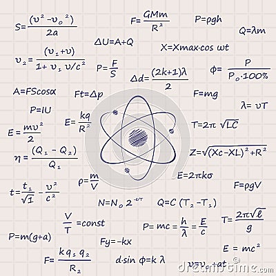 Notebook sheet with science Physics formulas Stock Photo