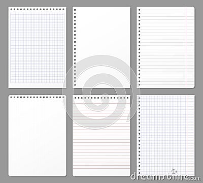 Notebook sheet. Sheets torn from notebook, paper note lined page and copybook notepad padded paper vector illustration Vector Illustration