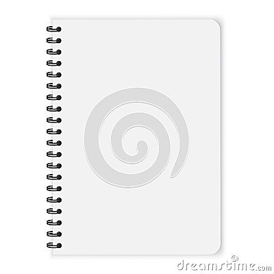 Notebook on a spiral. Blank notepad in mocap style. Book bound by rings. White planner made of paper. Vector image Stock Photo