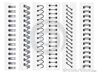 Notebook spirals. Rings binding notebooks pages, spiral fastening sheets and sketchbook bindings ring 3d vector Vector Illustration