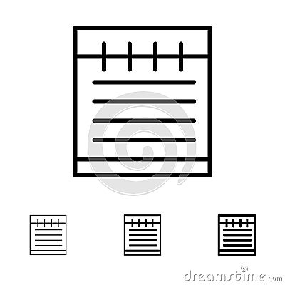 Notebook, Study Education, School Bold and thin black line icon set Vector Illustration