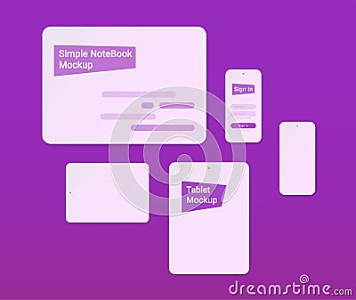 Simple Mockups. NoteBook, Tablet, Phone. Vector Illustration