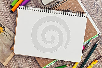 Notebook template mock up for artwork. View from above Stock Photo