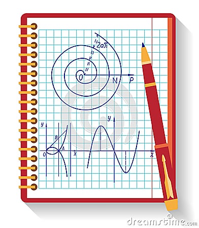 Notebook with vector mathematical function graph Vector Illustration