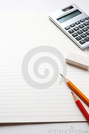 Notebook and writing utensils Stock Photo