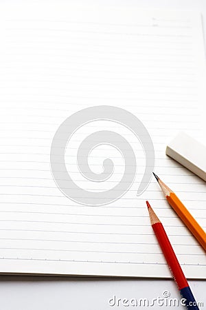 Notebook and writing utensils Stock Photo