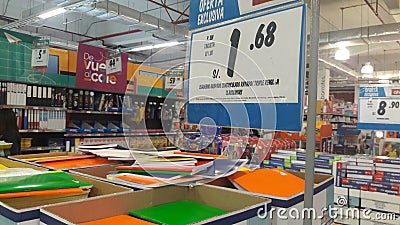 Notebooks and school material for sale in a store. Editorial Stock Photo