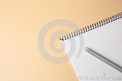 Notepad with erasable pen on beige background, top view. Space for text Stock Photo