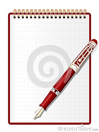 Notepad and ink pen. Vector Illustration