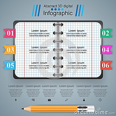 Notepad, notebok icon. Abstract infographic. Vector Illustration