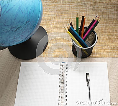 notepad, organizer with colored pencils Stock Photo