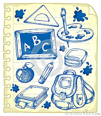 Notepad page with school drawings 1 Vector Illustration