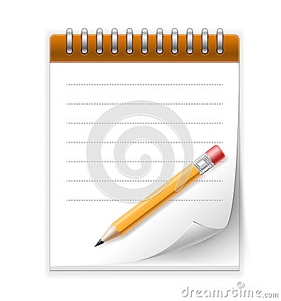 Notepad paper with pencil Vector Illustration