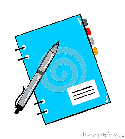 Notepad with pen cartoon sticker in retro style Vector Illustration