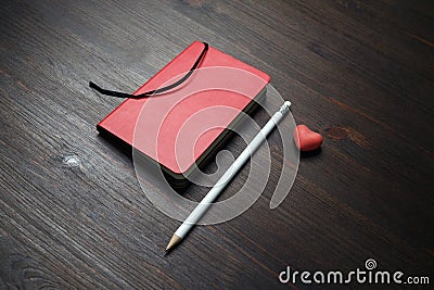 Notepad, pencil, heart Stock Photo