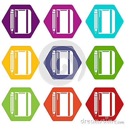 Notepad pencil icons set 9 vector Vector Illustration