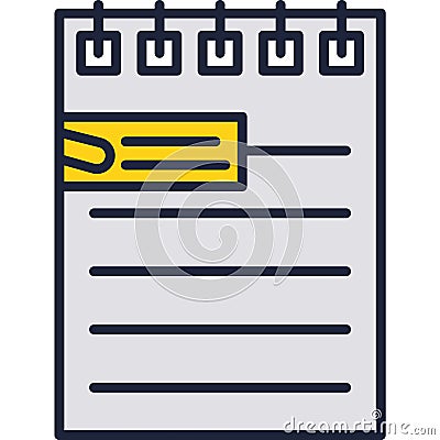 Notepad sheet with bookmark paper clip vector icon Vector Illustration