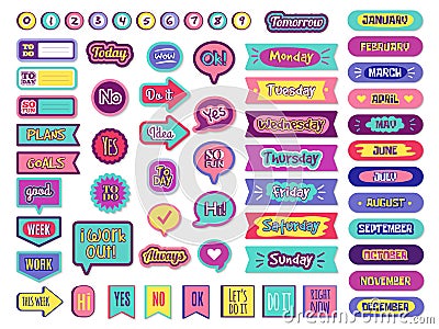 Notepad stickers. To do sticky for planner agenda status check list trendy lettering for organizer vector Vector Illustration