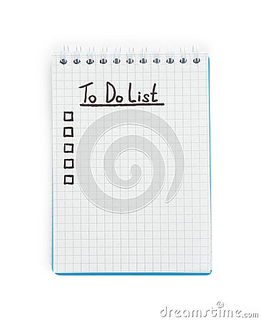Notepad with unfilled To Do list and checkboxes on white table Stock Photo