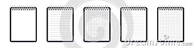 Notepads mockup concept. Notebook trendy style. Vertical memo notepad or diary with lined and squared paper page templates. Vector Vector Illustration