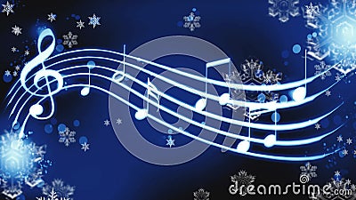 Notes on a blue background with snowflakes winter melody Stock Photo