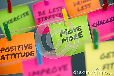 notes concept for motivation for move more to stay healthy or lose weight Stock Photo