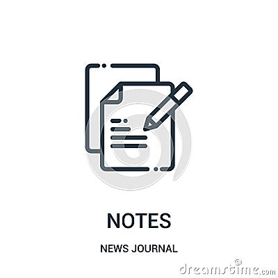 notes icon vector from news journal collection. Thin line notes outline icon vector illustration. Linear symbol for use on web and Vector Illustration