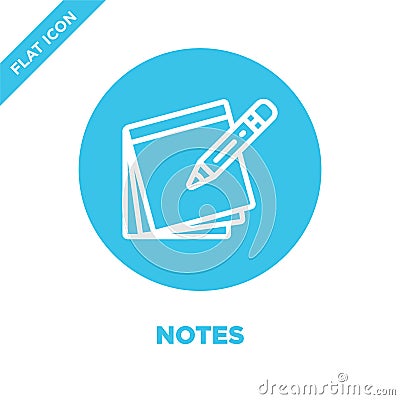 notes icon vector from stationery collection. Thin line notes outline icon vector illustration. Linear symbol for use on web and Vector Illustration