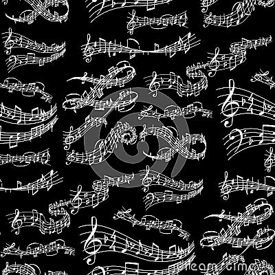 Notes music melody colorfull musician symbols sound melody seamless pattern background text writting audio symphony Vector Illustration