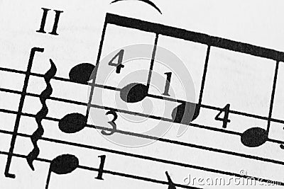 Notes sheet paper ink learning play guitar music arpeggios piano saxofon harp violin cello bass oboe flute orchestra score conduct Stock Photo