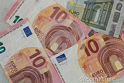 Scattered euro banknotes Stock Photo