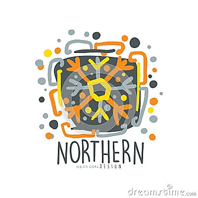 Nothern logo template, badge for nothern travel, sport, holiday, adventure colorful hand drawn vector Illustration with Vector Illustration