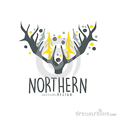Nothern logo template original design, badge for nothern travel, sport, holiday, adventure colorful hand drawn vector Vector Illustration