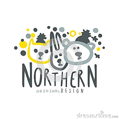 Nothern logo template original design, badge for nothern travel, sport, holiday, adventure colorful hand drawn vector Vector Illustration