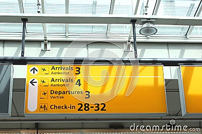 Notice board with flights information,Schiphol Airport,Netherlands Stock Photo