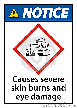 Notice Causes Severe Skin Burns Eye Damage GHS Sign Vector Illustration
