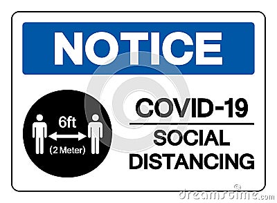 Notice Covid-19 Social Distancing 6ft Symbol, Vector Illustration, Isolated On White Background Label. EPS10 Vector Illustration