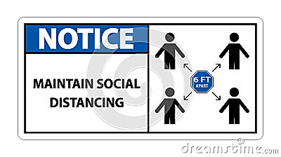 Notice Maintain social distancing, stay 6ft apart sign,coronavirus COVID-19 Sign Isolate On White Background,Vector Illustration Vector Illustration